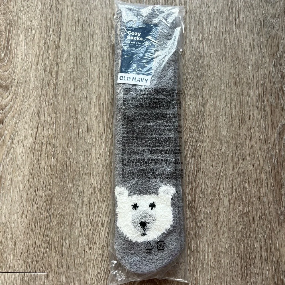 Old Navy Men’s Cozy Plush Chenille Fuzzy Tall Socks Gray Polar Bear NWT One Size
